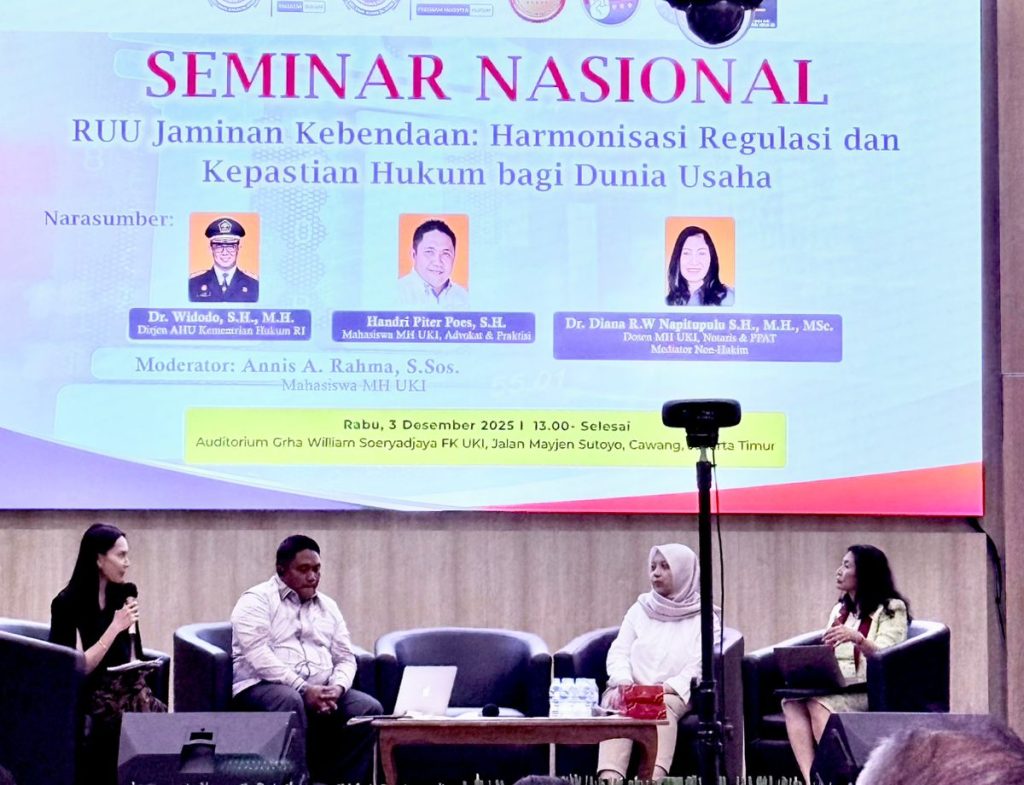 Program Magister Hukum Universitas Kristen Indonesia (UKI) menggelar Seminar Nasional bertema “RUU Jaminan Kebendaan: Harmonisasi Regulas
