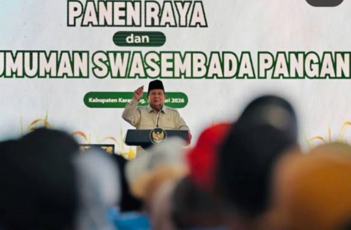 Presiden RI Prabowo Subianto saat pidato berapi-api di panen raya Karawang soal mimpi besarnya (Instagram @prabowogibran2)