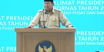 Presiden RI Prabowo Subianto saat memberikan pidato di Rakornas 2026, Senin 2 Februari 2026 (YouTube @Kemendagri)