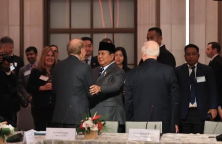 Presiden RI Prabowo Subianto saat pidato di acara Business Summit di US Chamber of Commerce, Washington DC, Amerika Serikat, Rabu 18 Februari 2026 (Instagram @presidenrepublikindonesia)