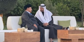 Presiden RI Prabowo Subianto dan Presiden Persatuan Uni Emirat Arab (UEA) Sheikh Mohammed bin Zayed Al Nahyan (MBZ) bertemu di Istana Qasr Al Bahr, Abu Dhabi (Instagram @prabowo)
