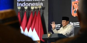 Presiden RI Prabowo Subianto saat pidato di acara HUT Ke-1 Badan Pengelola Investasi Danantara di Wisma Danantara, Jakarta, Rabu 11 Maret 2026 (Instagram @kemensetneg.ri)
