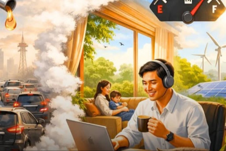 Ilustrasi warga tengah WFH laksanakan kebijakan pemerintah (Instagram @bitorexpost)