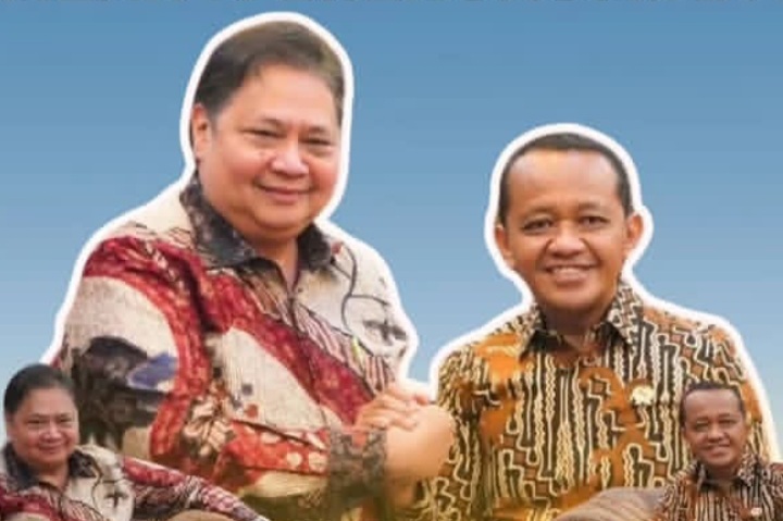Menko Perekonomian Airlangga Hartarto bersama Menteri ESDM Bahlil Lahadalia (Instagram @kabargolkar)