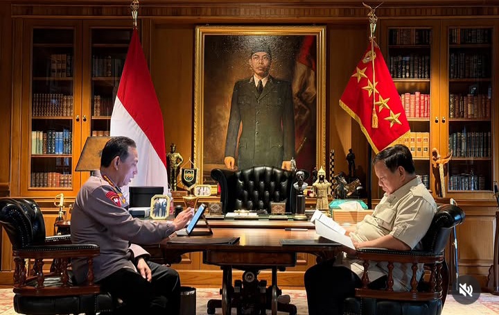 Kapolri Jenderal Pol Listyo Sigit Prabowo menemui Presiden RI Prabowo Subianto di Hambalang, Sentul, Bogor-Jawa Barat, Jumat 24 April 2026 (Instagram @sekretariat.kabinet)