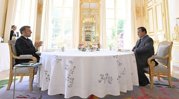 Presiden Prabowo Subianto melaksanakan pertemuan empat mata dengan Presiden Republik Prancis Emmanuel Macron, di Istana Élysée, Paris, Selasa (14/4/2026).(Dok Presiden RI)
