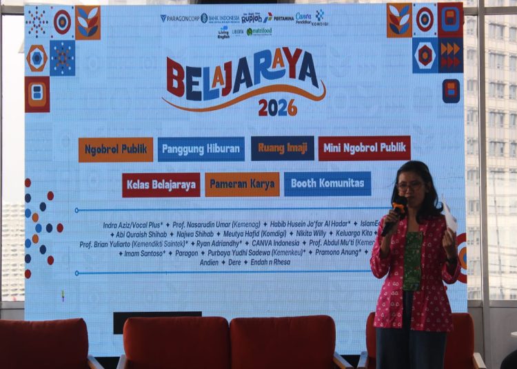 Konferensi press Belajaraya Jakarta 2026 yang akan digelar di Taman Ismail Marzuki, Jakarta pada 2 Mei 2026 (Suaranusantara.com)