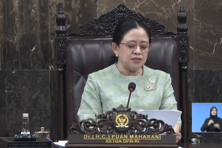 Ketua DPR RI Puan Maharani saat pidato di rapat paripurna DPR, Rabu 20 Mei 2026 (YouTube @dpriofficial)