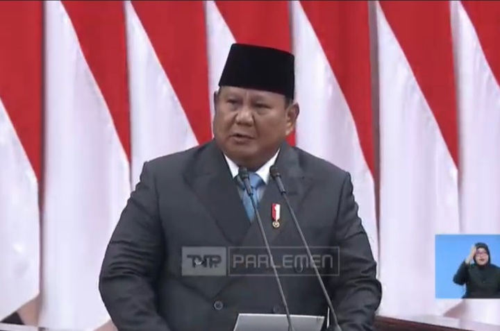 Presiden RI Prabowo Subianto saat pidato di rapat paripurna DPR, Rabu 20 Mei 2026 (YouTube @dprofficial)