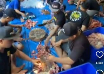 Ilustrasi daging hewan kurban tengah dipotong-potong untuk dibagikan dalam perayaan Iduladha 2026 (Instagram @segosambelcakuut)