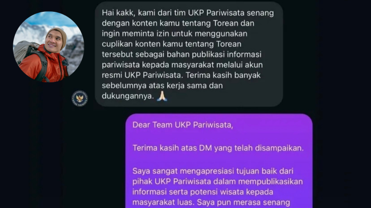 Tangkapan layar percayakan Utusan Khusus Presiden (UKP) Bidang Pariwisata dengan kreator konten Canro Simarmata soal meminta video gratis (Dok Istimewa)