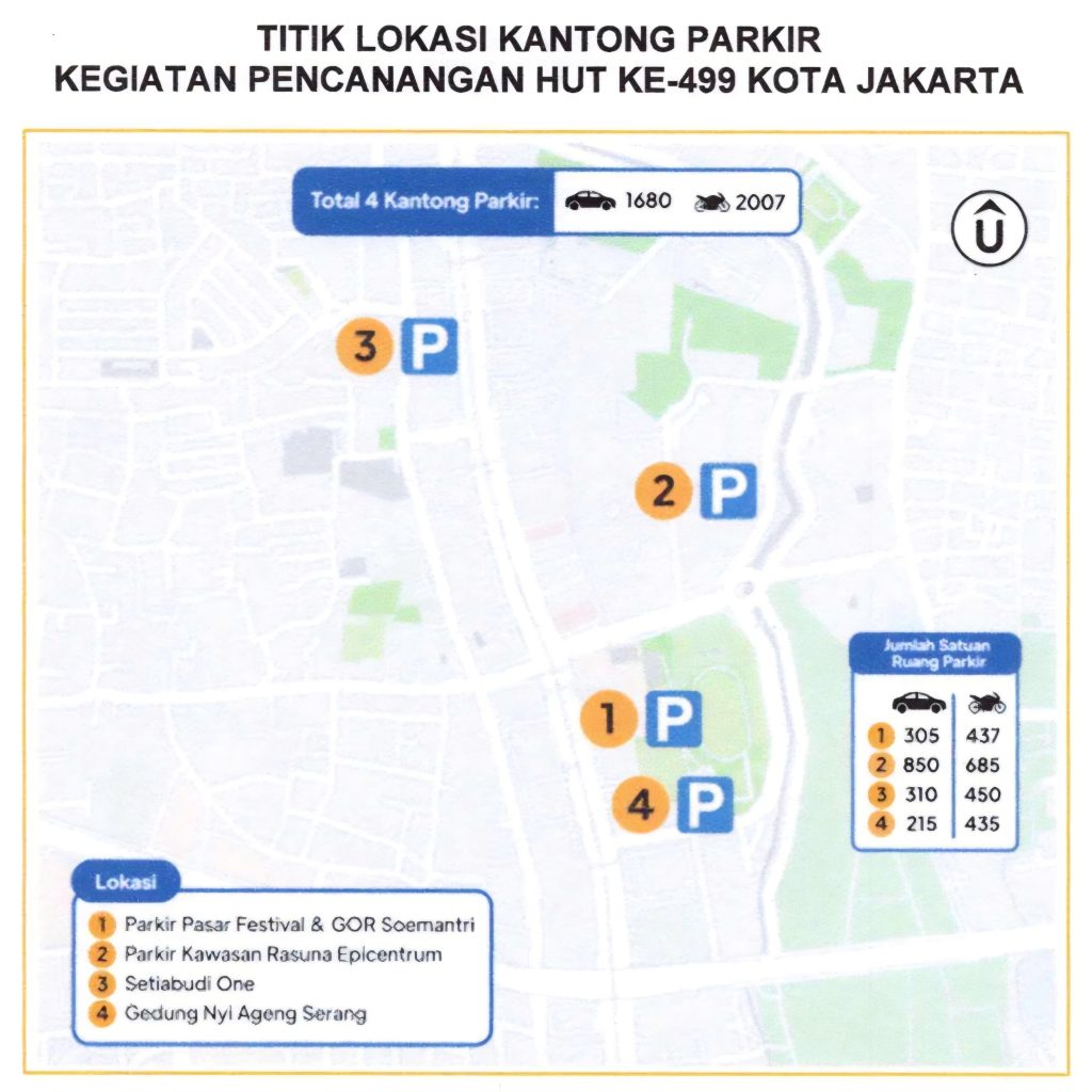 Titik lokasi kantong parkir kegiatan pencanangan hut ke 499 Kota Jakarta. (Dok: Diskominfotik)