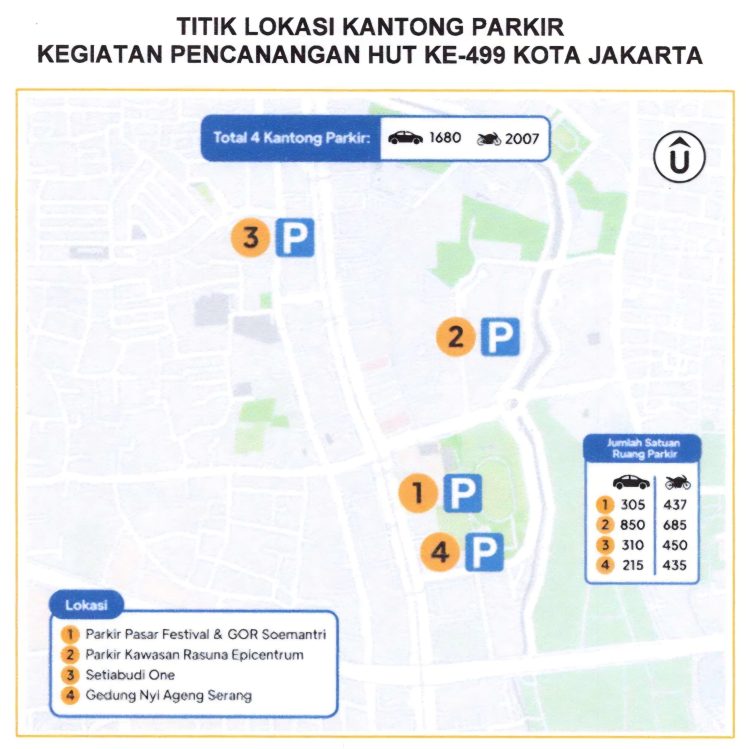 Titik lokasi kantong parkir kegiatan pencanangan hut ke 499 Kota Jakarta. (Dok: Diskominfotik)