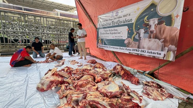 Balkoters gelar kegiatan berbagi hewan kurban pada momentum Iduladha 1447 Hijriah, di halaman DPRD DKI Jakarta, Rabu (27/5/2026). (Dok Istimewa)