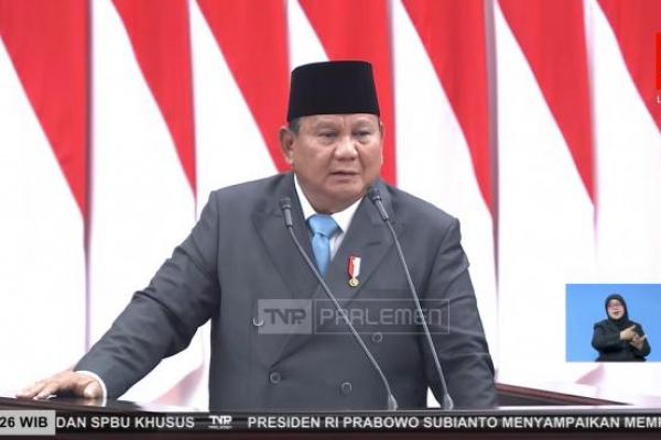 Presiden RI Prabowo Subianto minta anak muda jadi pengusaha. Pidato saat KEM PPKF rapat paripurna DPR RI, Rabu 20 Mei 2026 (YouTube @dprriofficial)