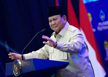 Presiden RI Prabowo Subianto pidato di acara Munas HIPMI XVIII di Lampung (Instagram @sekretariat.kabinet)