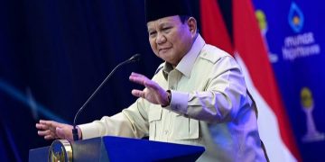 Presiden RI Prabowo Subianto pidato di acara Munas HIPMI XVIII di Lampung (Instagram @sekretariat.kabinet)