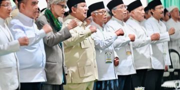 Presiden RI Prabowo Subianto saat hadiri acara penutupan Musyawarah Nasional (Munas) Alim Ulama dan Konferensi Besar (Konbes) Nahdlatul Ulama (NU) di IAI Syaichona Mohammad Cholil, Kabupaten Bangkalan, Jawa Timur, Selasa 23 Juni 2026 (Instagram @kemensetneg.ri)