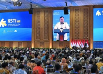 Presiden RI Prabowo Subianto saat bicara mengenai RI masih impor gandum acara Sarasehan Kebangsaan Konvensi Sains, Teknologi, dan Industri Indonesia (KSTI) di JCC Senayan, Jakarta, Jumat 26 Juni 2026 (Instagram @kemensetneg.ri)