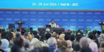 Presiden RI Prabowo Subianto bicara soal teknologi nuklir saat acara Sarasehan Kebangsaan Konvensi Sains, Teknologi, dan Industri (KSTI) 2026 di Jakarta Convention Center, Minggu 28 Juni 2026 (Instagram @sekretariat.kabinet)
