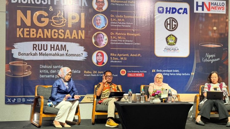 Para narasumber diskusi soal Revisi UU HAM yang digelar Hallonews di Jakarta Pusat, Rabu (24/6/2026). (Dok Istimewa)