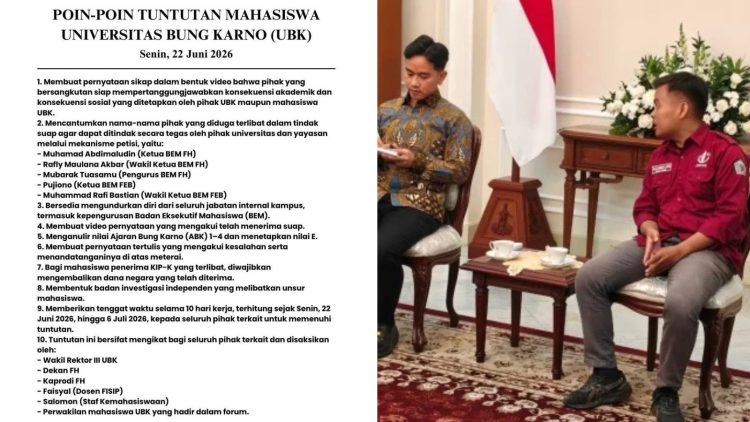 Mahasiswa UBK desak Ketua BEM FH UBK mundur dari jabatannya, usai diduga terima suap dari Wapres Gibran Rakabuming Raka (Dok Istimewa)