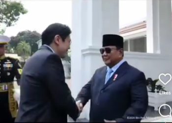 Presiden RI Prabowo Subianto menyambut kedatangan PM Singapura Lawrence Wong di Istana Merdeka, Jakarta (Instagram @_gemoy02_)