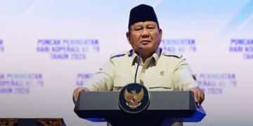 Presiden RI Prabowo Subianto saat pidato di perayaan Hari Koperasi Nasional ke 79 Tahun 2026 yang digelar di Indonesia Area, Gelora Bung Karno (GBK) Jakarta, Minggu 12 Juli 2026 (Instagram @kemenkop)