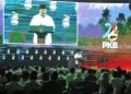 Presiden RI Prabowo Subianto dalam sambutannya menyapa Ketum Partai Golkar Bahlil Lahadalia (Instagram @sekretariat.kabinet)