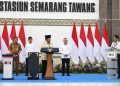 Presiden RI Prabowo Subianto saat bicara pembangunan proyek kereta api Trans Sumatera saat peresmian cagar budaya Stasiun Semarang Tawang, Jawa Tengah pada Kamis 30 Juli 2026 (Instagram @sekretariat.kabinet)