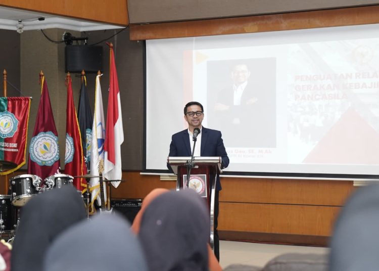 Marinus Gea saat hadiri acara Kebajikan Pancasila di UNIPI