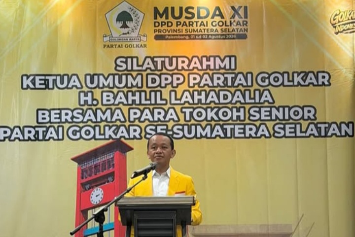 Ketum Partai Golkar sekaligus Menteri ESDM Bahlil Lahadalia bicara soal oposisi saat menghadiri acara Musyawarah Daerah (Musda) XI DPD Partai Golkar Provinsi Sumatera Selatan di Palembang, Sumatera Selatan, Minggu 2 Agustus 2026 (Instagram @muktharudin)
