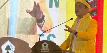 Ketum Partai Golkar sekaligus Menteri ESDM Bahlil Lahadalia saat hadiri acara Musyawarah Daerah (Musda) XI DPD Partai Golkar Provinsi Sumatera Selatan di Palembang, Sumatera Selatan, Minggu 2 Agustus 2026 (Instagram @muktharudin)