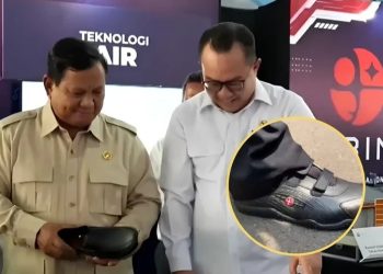 Sepatu ala BRIN yang dipamerkan ke Presiden Prabowo (Instagram @sipalingpolitik.id)
