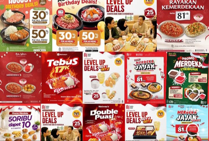 Ilustrasi makan dan minuman promo kemerdekaan sambut 17 Agustus HUT ke 81 RI (Instagram @promohunterpwt)
