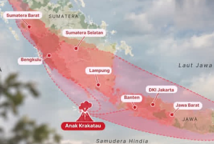 Ilustrasi peta sebaran abu vulkanik erupsi Gunung Anak Krakatau masih terjadi Senin 7 September 2026 (Instagram @fanybabyshop)