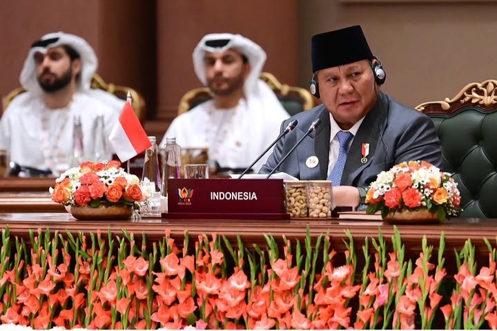 Presiden Prabowo Subianto saat pidato di KTT BRICS 2026 di New Delhi, India (Instagram @sekretariat.kabinet)