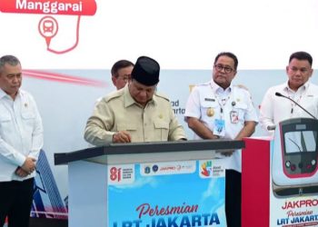 Presiden Prabowo Subianto saat peresmian LRT rute Kelapa Gading-Manggarai, Rabu 16 September 2026 (Instagram @sekretariat.kabinet)