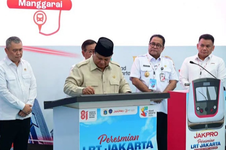 Presiden Prabowo Subianto saat peresmian LRT rute Kelapa Gading-Manggarai, Rabu 16 September 2026 (Instagram @sekretariat.kabinet)