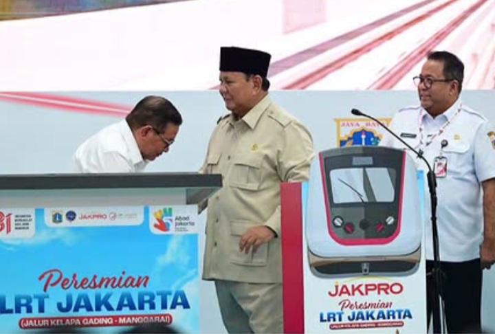 Presiden Prabowo Subianto saat peresmian LRT Kelapa Gading-Manggarai, Rabu 16 September 2026 (Instagram @sekretariat.kabinet)