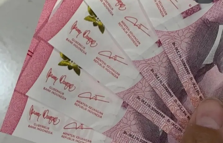 Uang pecahan Rp.100.000 tandatangan Purbaya Yudhi Sadewa (Instagram @bantenraya)