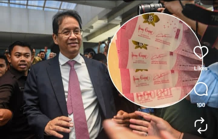 Uang pecahan Rp.100.000 tanda tangan Purbaya Yudhi Sadewa jadi buruan warga (Instagram @infokrw)