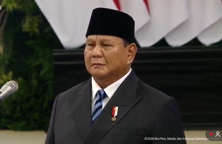 Momen Presiden Prabowo Subianto lantik sejumlah pejabat hari ini Kamis 1 Oktober 2026 (YouTube @sekretariat.presiden)